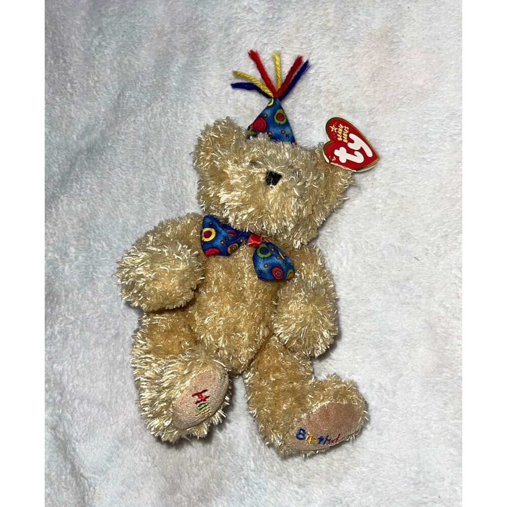 Ty Beanie Babies Birthday Teddy Bear Plush Happy Birthday Party Hat 1999 Vintage